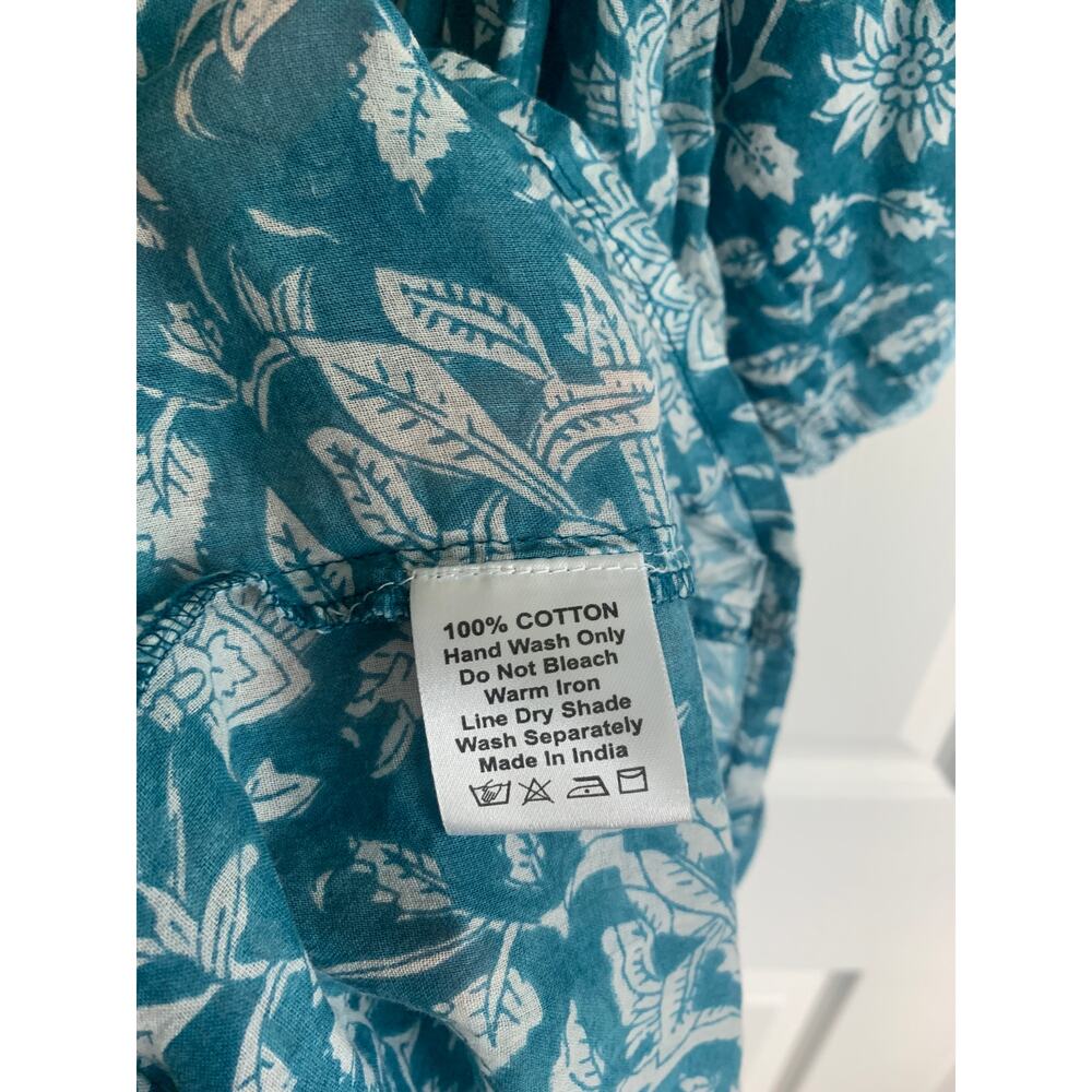 Daughters of India Kyra 100% Cotton Floral Midi Dress Ocean Blue Size Large - Picture 8 of 8
